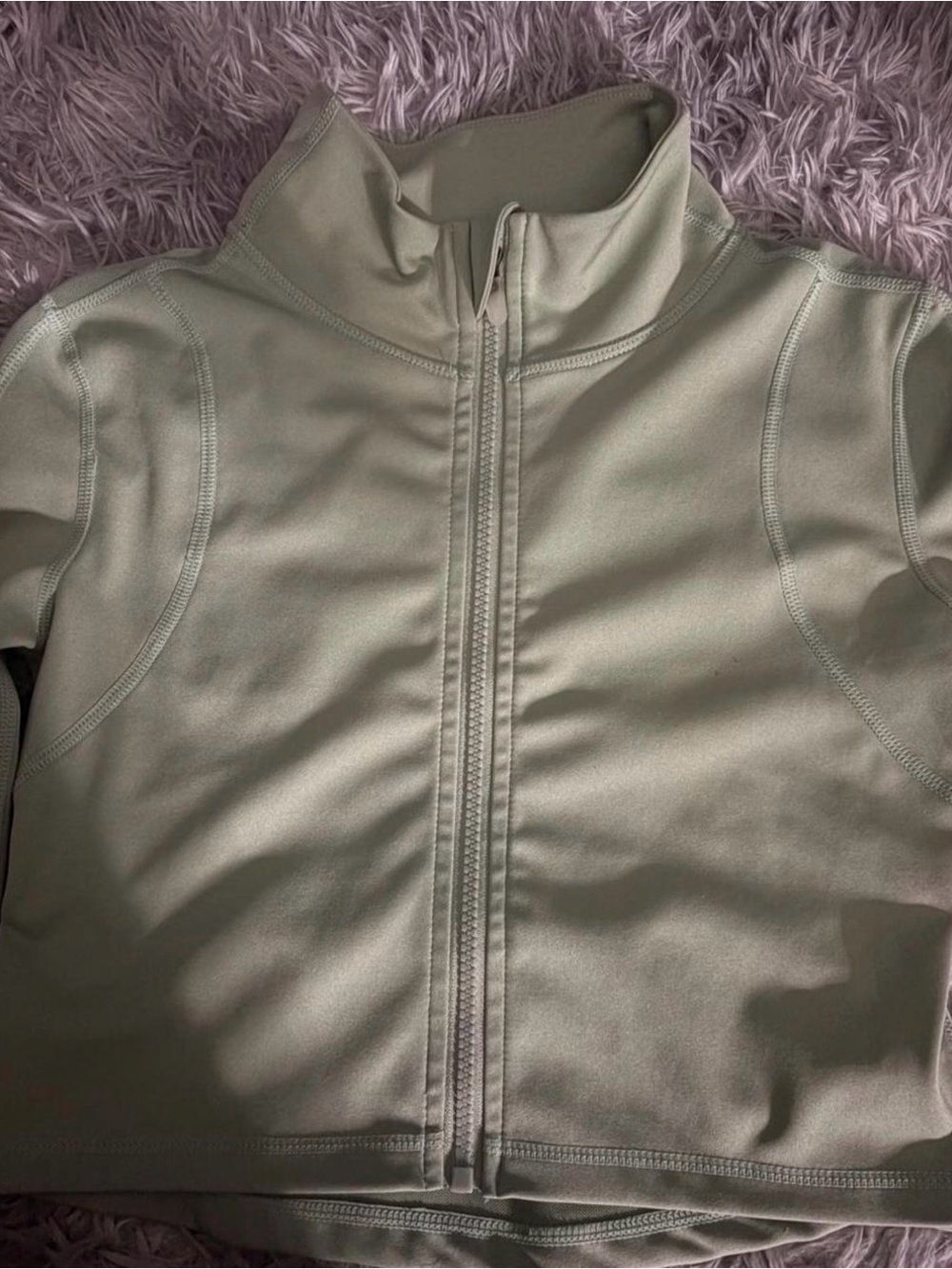 Cropped Zip-Up Bomber Jacket in Sage Green